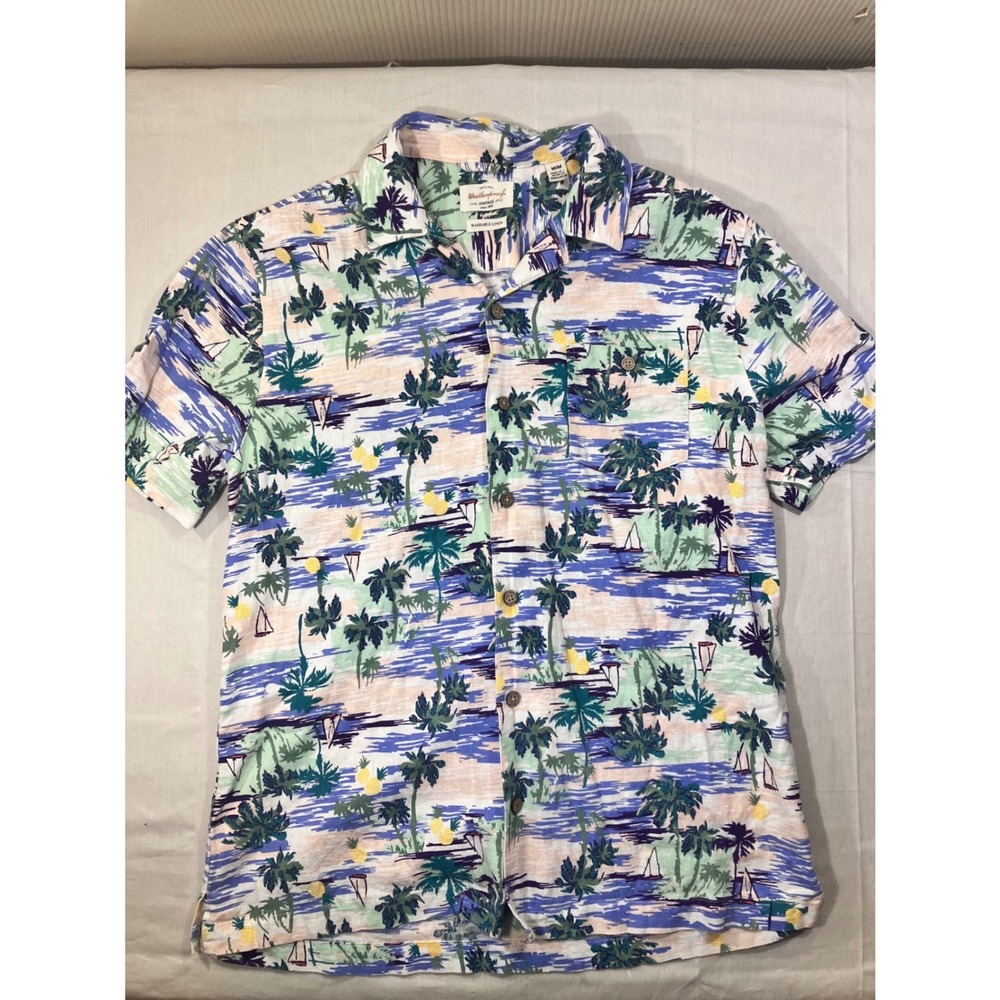 Weatherproof Vintage Men's M/M Linen Blend Hawaiian Shirt Palm Sailboat Print